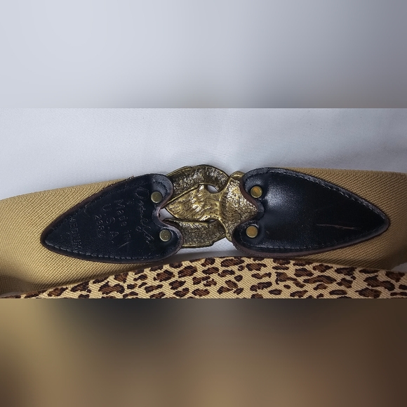 ​Vtg Omega Leopard Print Elastic Cinch Belt Made in USA Brass Buckle Med 29.5" - Picture 4 of 10